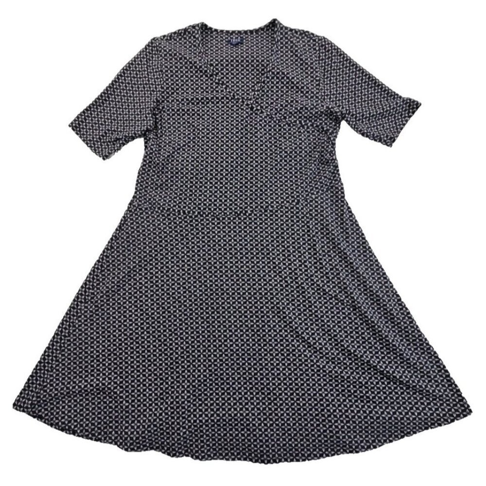 Izod Faux‎ Wrap A-Line Dress Size XXL Black Geometric Pattern Midi Dress EUC LN